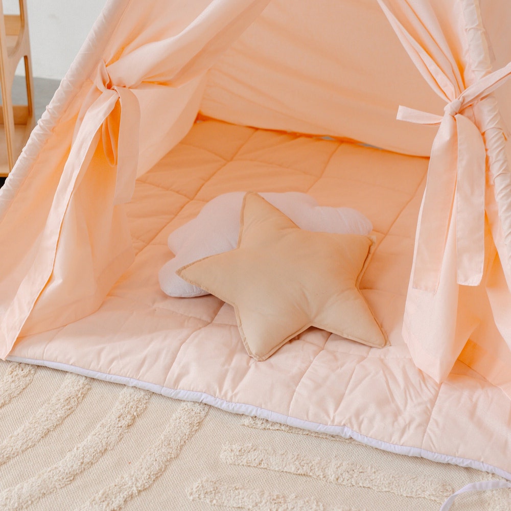 Toddler Teepee Tent for Kids with Soft mat and pillows, Indoor Playroom, Nursery Boho Decor, 1st Birthday Gift, Baby Shower Decoration Theme