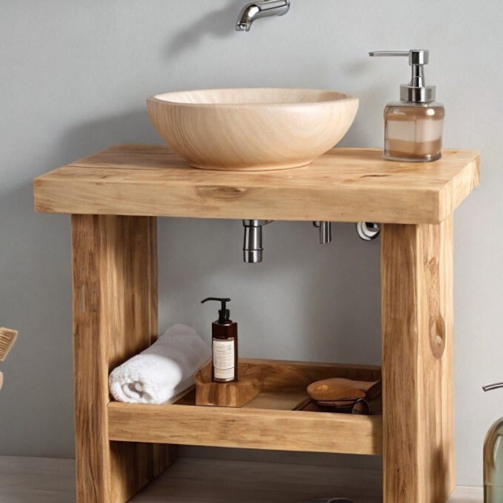 Rustic oak Wooden Bathroom Vanity - Farmhouse Style Sink Shelf with Live Edge Reclaimed Handcrafted cabinet Wood Country Style Custom size