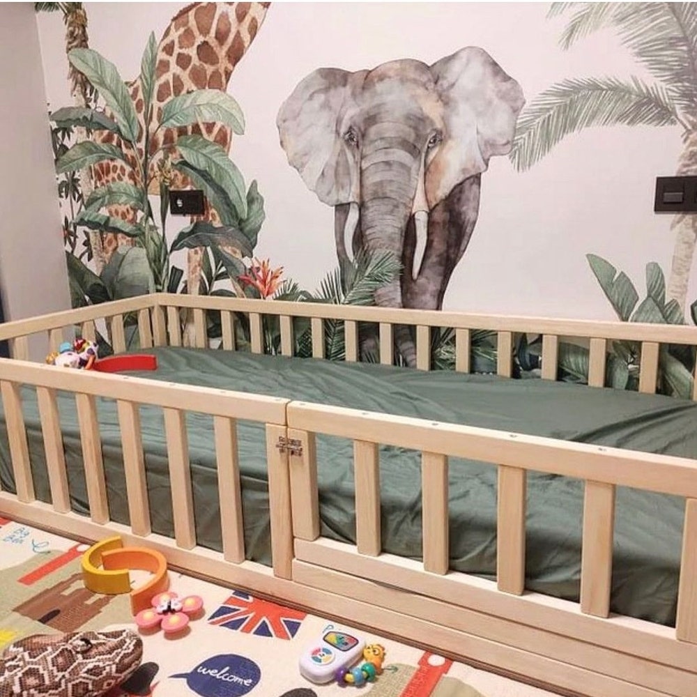 Toddler Floor Bed with Door | Choose The Color Option | Montessori Inspired Bed | Floor Bed with Rails | Toddler Bed | Co-Sleeping Bed |