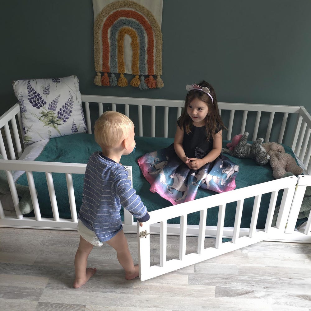 Toddler Floor Bed with Round Rails and Door Option | Montessori Inspired Bed | Toddler Bed | Co-Sleeping Bed | Bodenbett