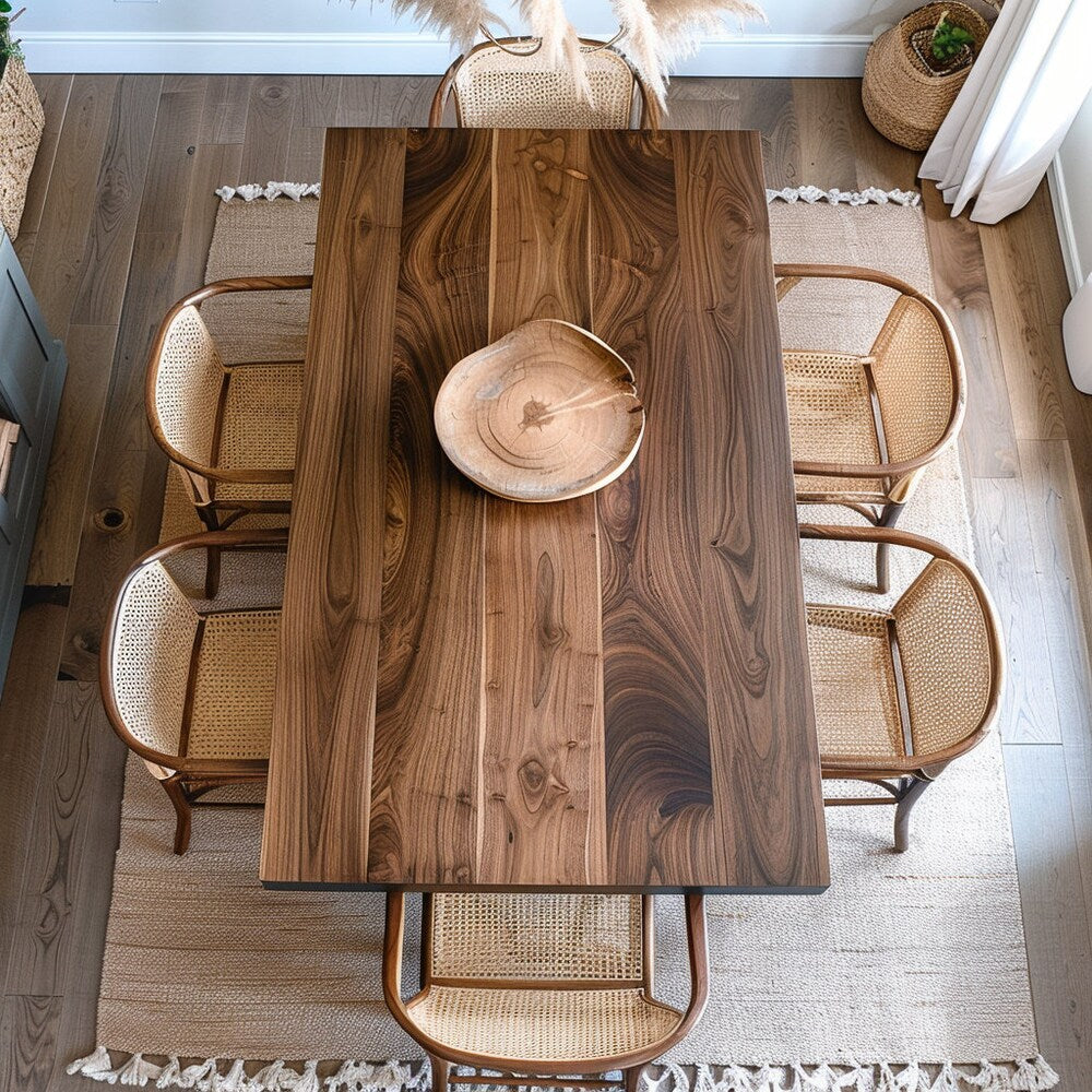 Walnut Dining Table with Metal Post Legs, Rustic Kitchen Table, Solid Wood, Wooden Dining Table, Mid Century, Farmhouse, Dine Table