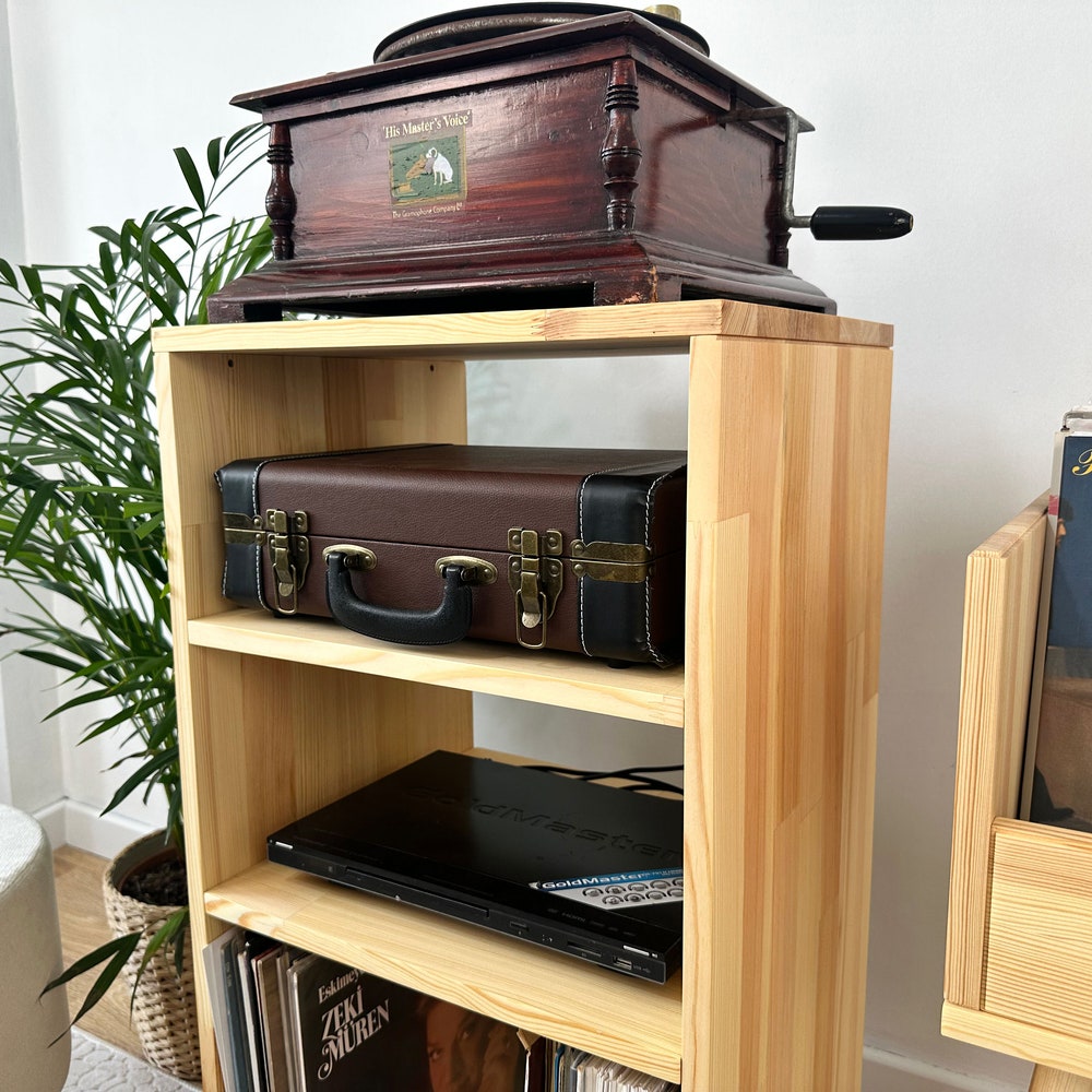 Wooden Record Player Stand, Vinyl Console, Vinyl Record Console, Dual set record player and vinyl console