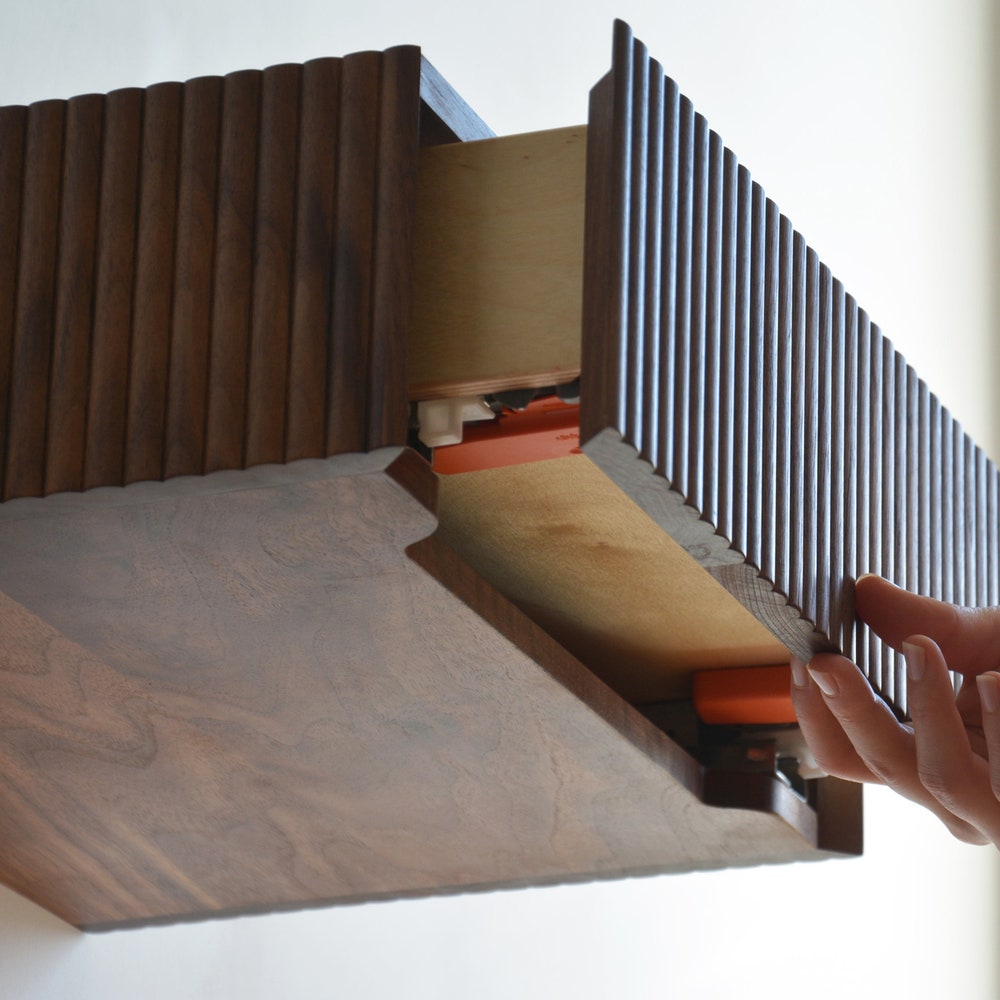 ALL-AROUND FLUTED floating nightstand - walnut