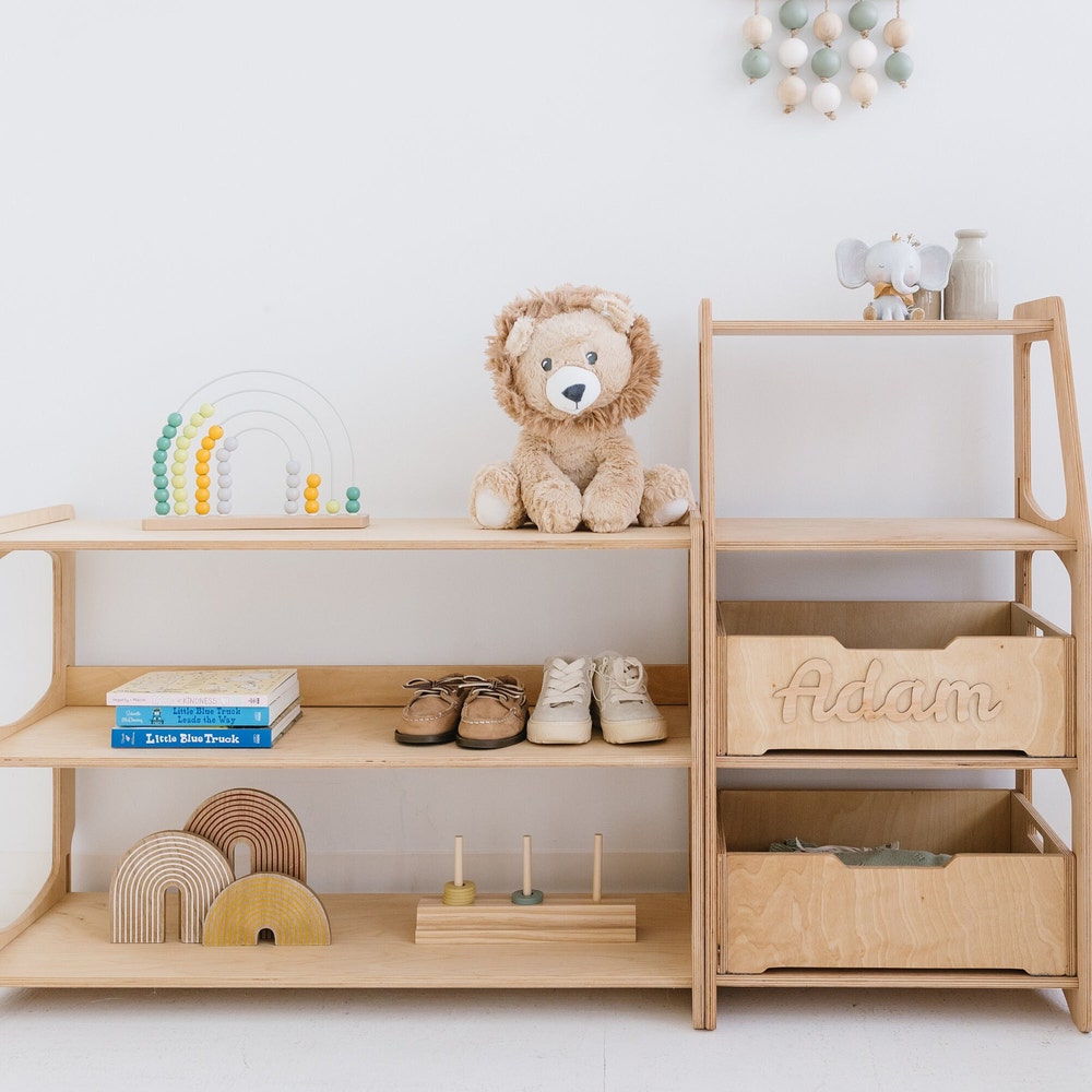 Educational Montessori Inspired Shelves for Preschool Classroom, Kids bookshelf, Toddler Furniture, Playroom Storage, Open shelf unit