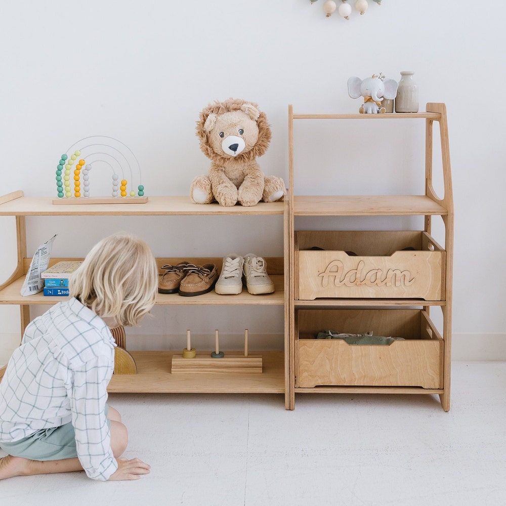 Educational Montessori Inspired Shelves for Preschool Classroom, Kids bookshelf, Toddler Furniture, Playroom Storage, Open shelf unit