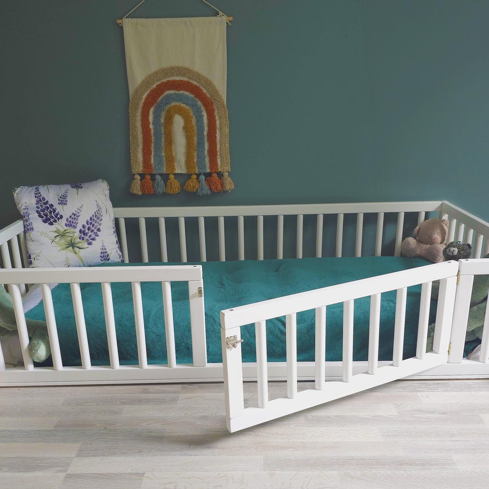 Toddler Floor Bed with Round Rails and Door Option | Montessori Inspired Bed | Toddler Bed | Co-Sleeping Bed | Bodenbett