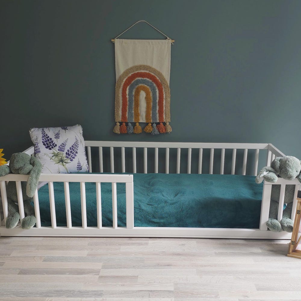 Toddler Floor Bed with Round Rails and Door Option | Montessori Inspired Bed | Toddler Bed | Co-Sleeping Bed | Bodenbett