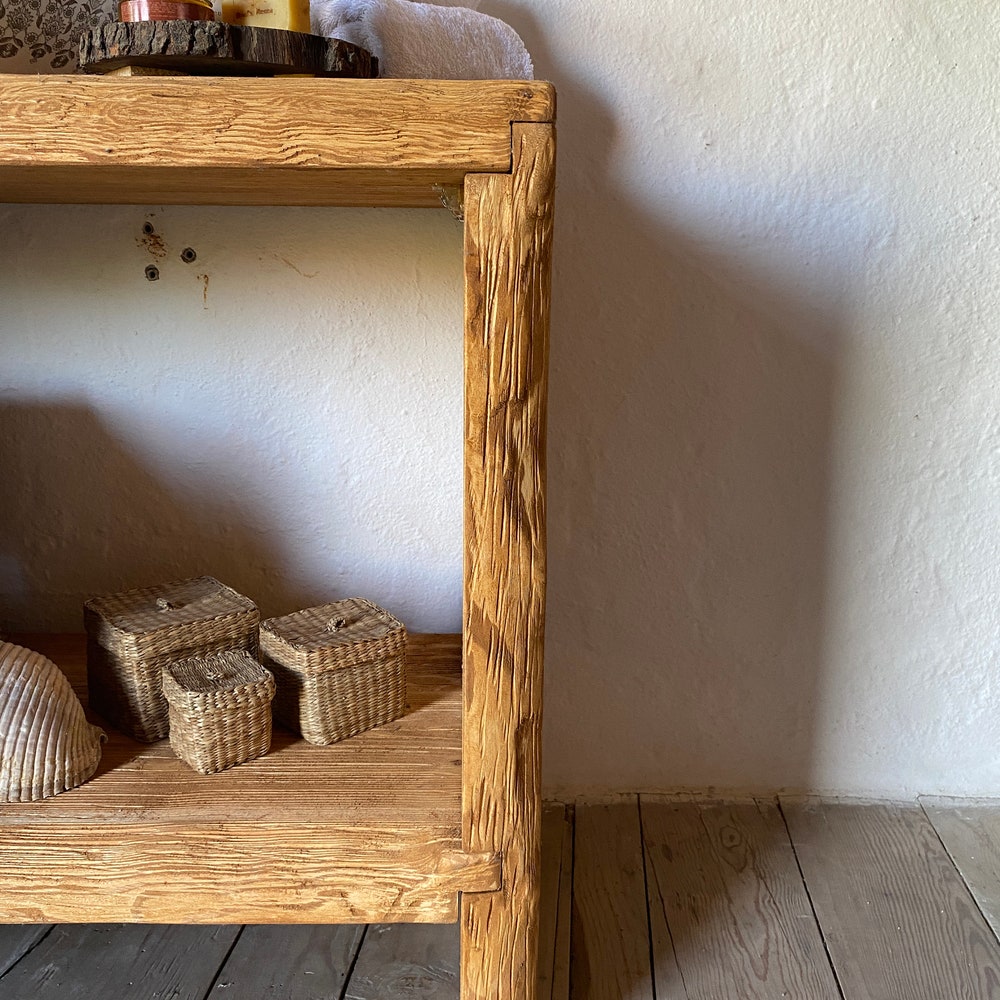 Bathroom Rustic Vanity, Reclaimed Wood Solid Bathroom Vanity, Live Edge Farmhouse Rustic Wood Decor, Counter Top Wood Table
