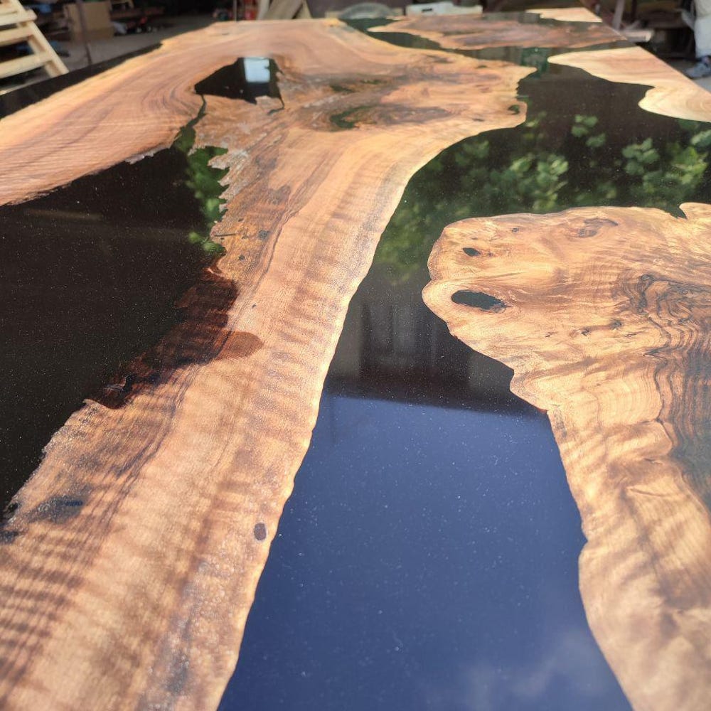 Black Epoxy Walnut Slabs Dining Table,Modern Kitchen Furniture,Rustic Chic Furniture