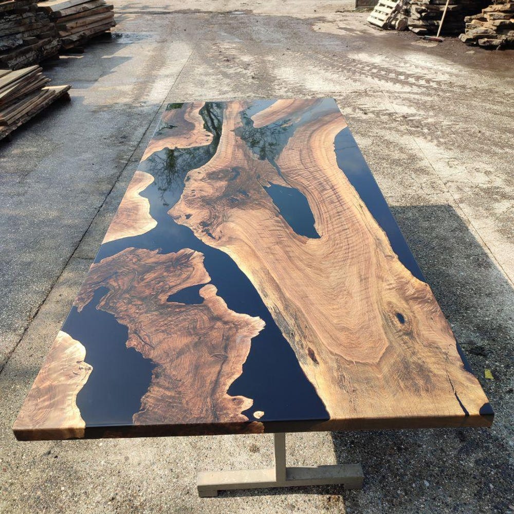 Black Epoxy Walnut Slabs Dining Table,Modern Kitchen Furniture,Rustic Chic Furniture