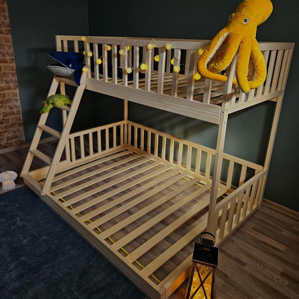 Wooden Bunk Bed for Kids with Safety Rails, Eco Materials, Bed Frame, Bottom Bed, Kinderbett, Floor Bed, Montessori floor bed, Kids Bed