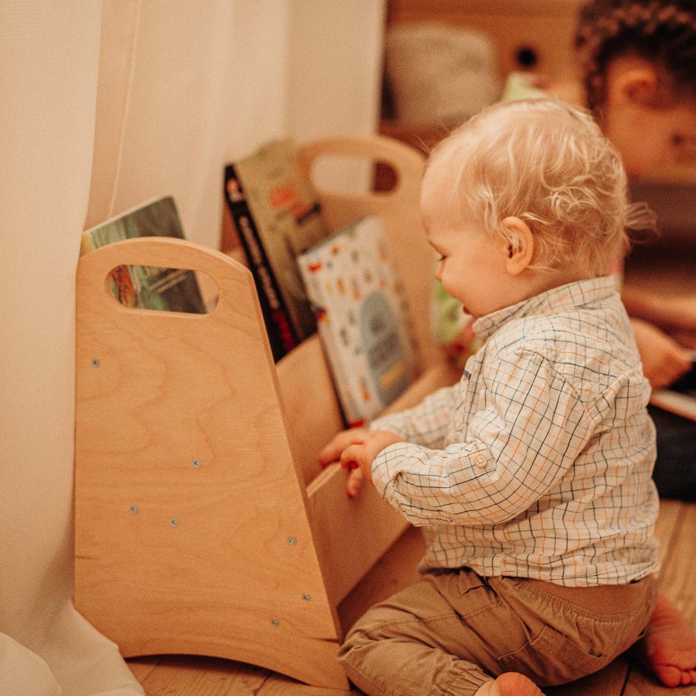 Wooden Montessori Bookshelf for Kids, Playroom Storage Bookcase, Nursery Furniture for Toddlers