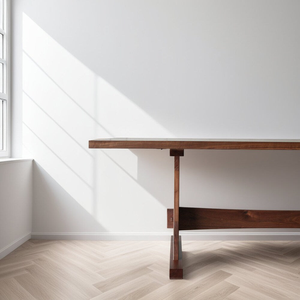 The Rowland Walnut Table, Trestle Dining Table, Family Size Trestle Table, Solid Wood Trestle Table