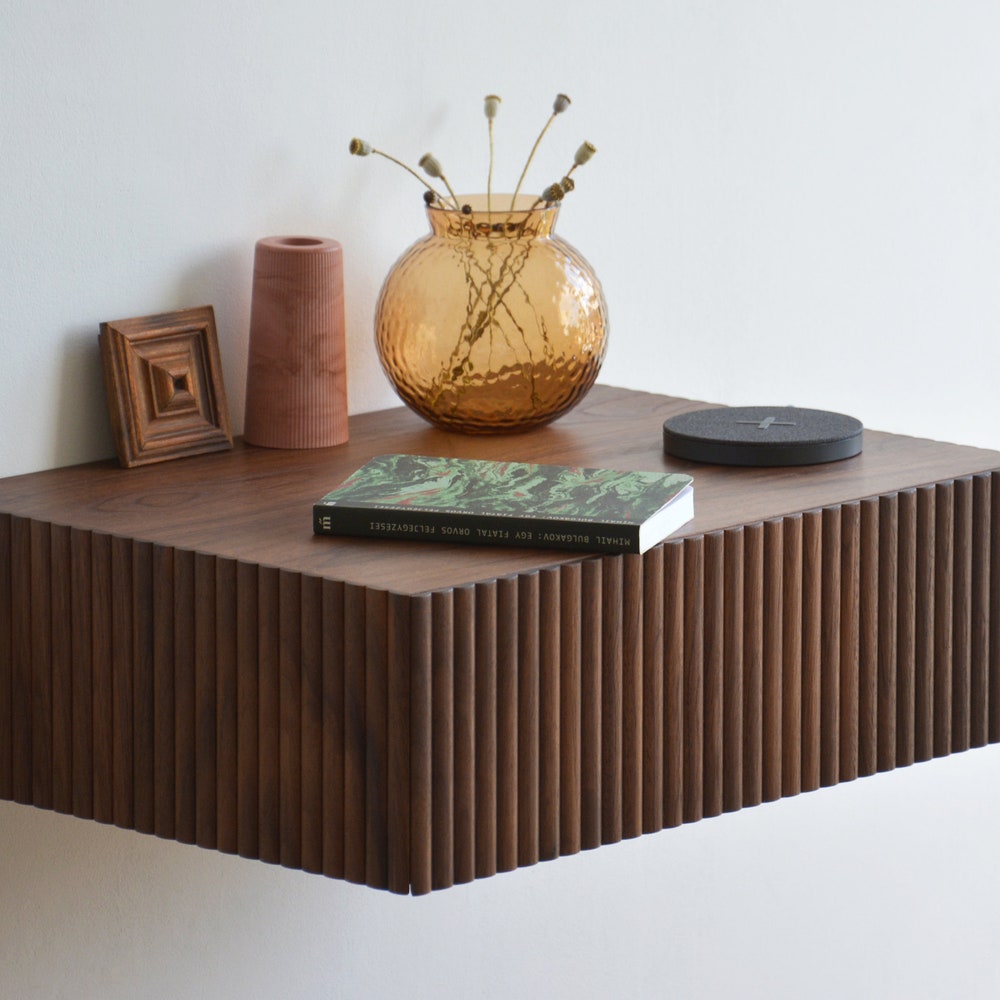 ALL-AROUND FLUTED floating nightstand - walnut