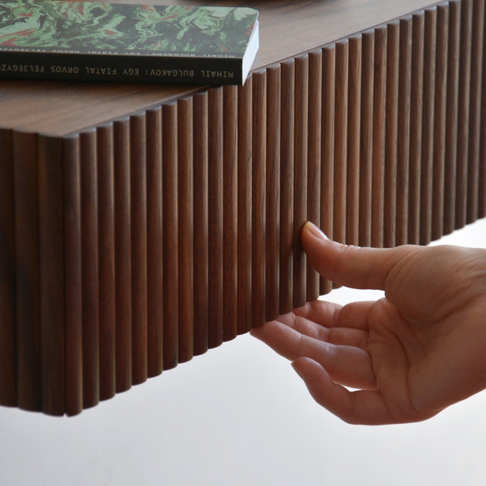 ALL-AROUND FLUTED floating nightstand - walnut
