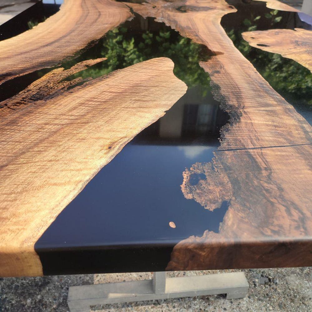 Black Epoxy Walnut Slabs Dining Table,Modern Kitchen Furniture,Rustic Chic Furniture