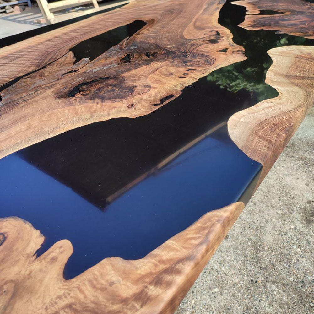 Black Epoxy Walnut Slabs Dining Table,Modern Kitchen Furniture,Rustic Chic Furniture