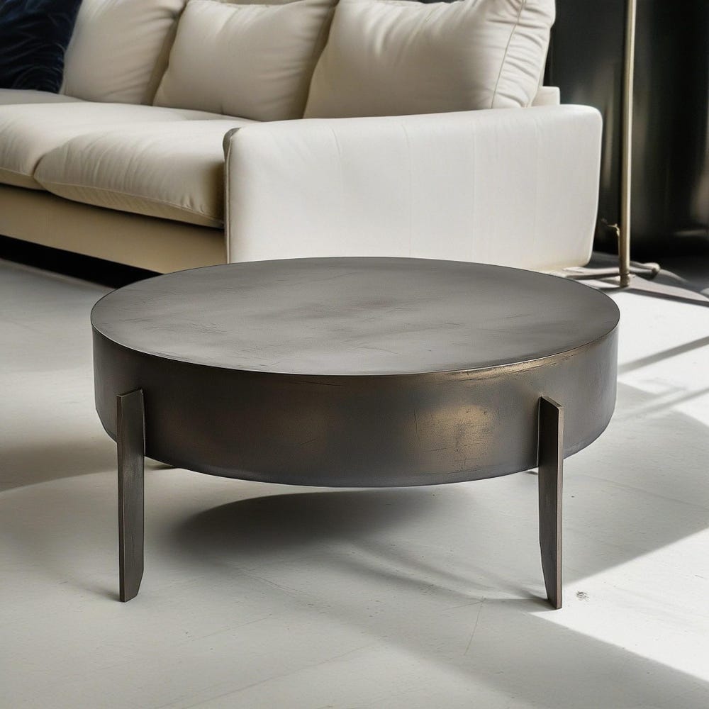 Round Metal Coffee Table, Drum Coffee Table, Metal Drum Coffee Table, Low Coffee Table