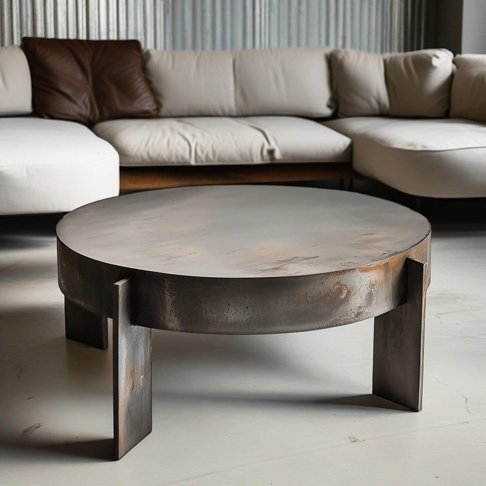 Drum Coffee Table, Distressed Metal Coffee Table, Low Coffee Table, Metal Coffee Table