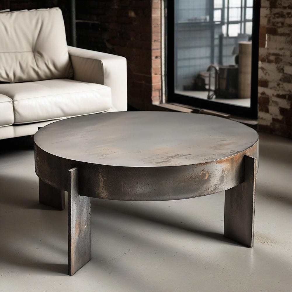 Drum Coffee Table, Distressed Metal Coffee Table, Low Coffee Table, Metal Coffee Table