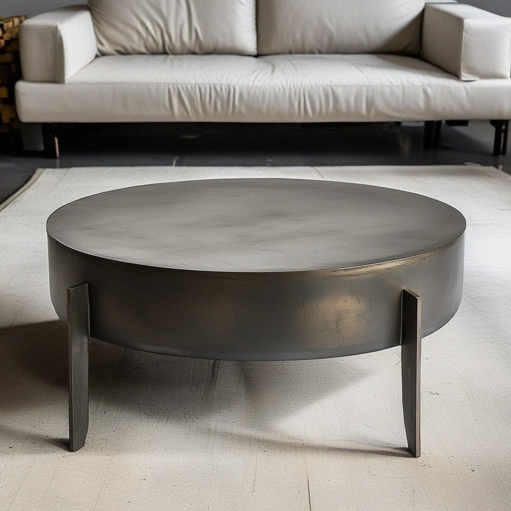 Round Metal Coffee Table, Drum Coffee Table, Metal Drum Coffee Table, Low Coffee Table