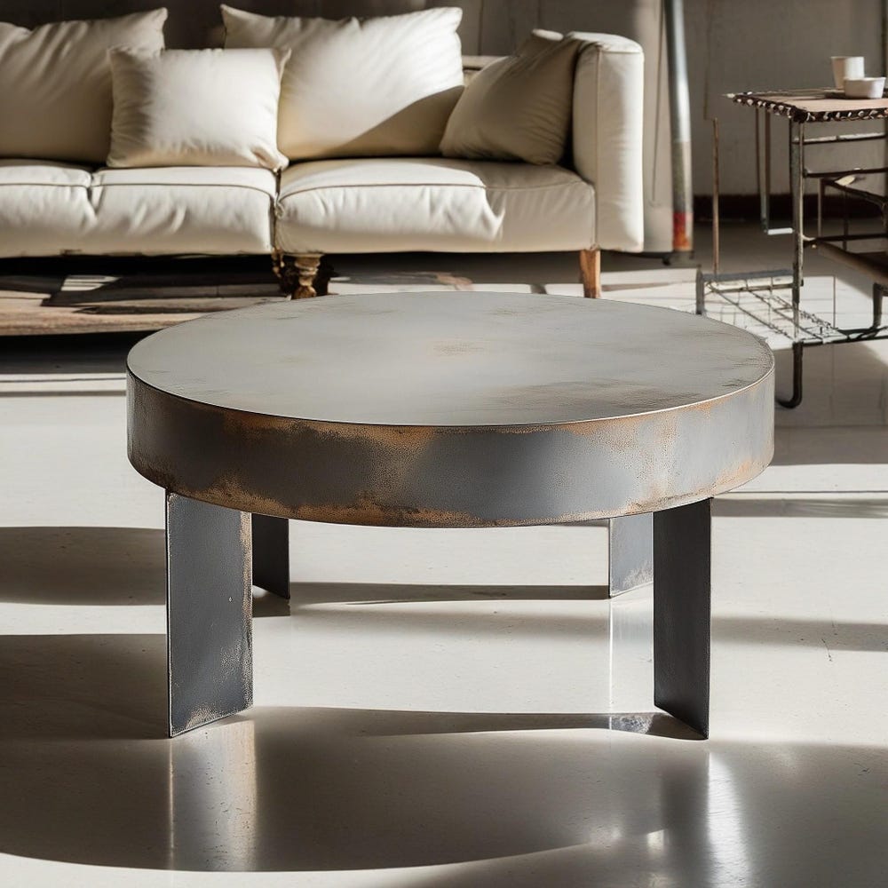 Round Metal Coffee Table, Drum Coffee Table, Metal Drum Coffee Table, Low Coffee Table