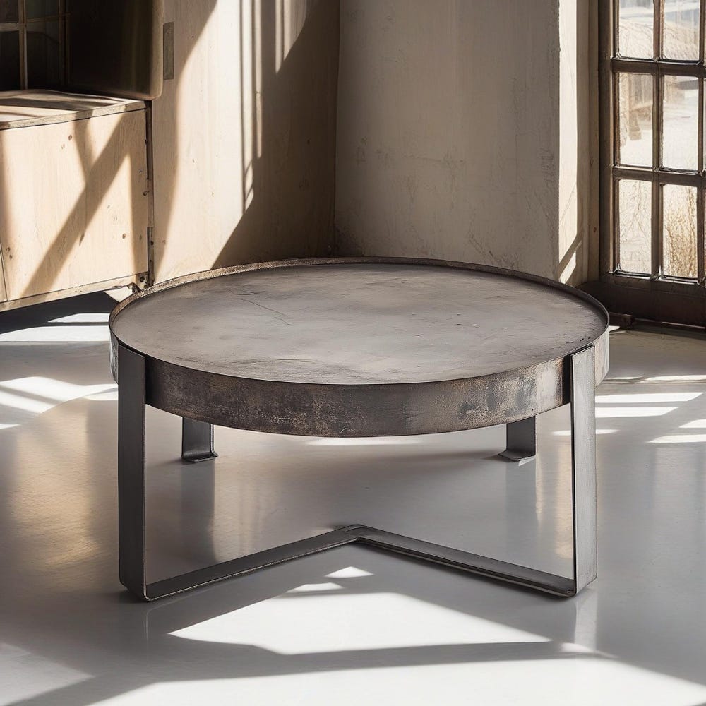 Round Drum Coffee Table, Unique Metal Coffee Table, Low Coffee Table, Metal Coffee Table