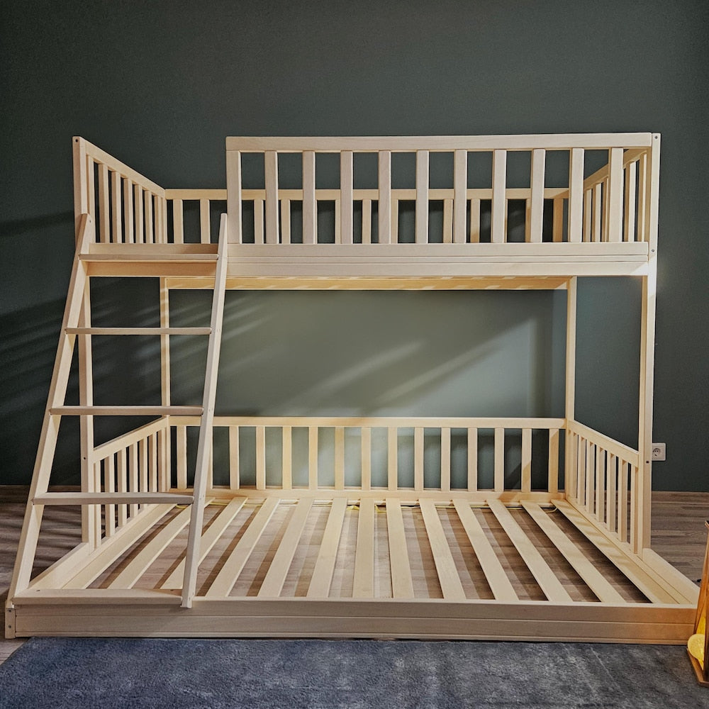 Wooden Bunk Bed for Kids with Safety Rails, Eco Materials, Bed Frame, Bottom Bed, Kinderbett, Floor Bed, Montessori floor bed, Kids Bed