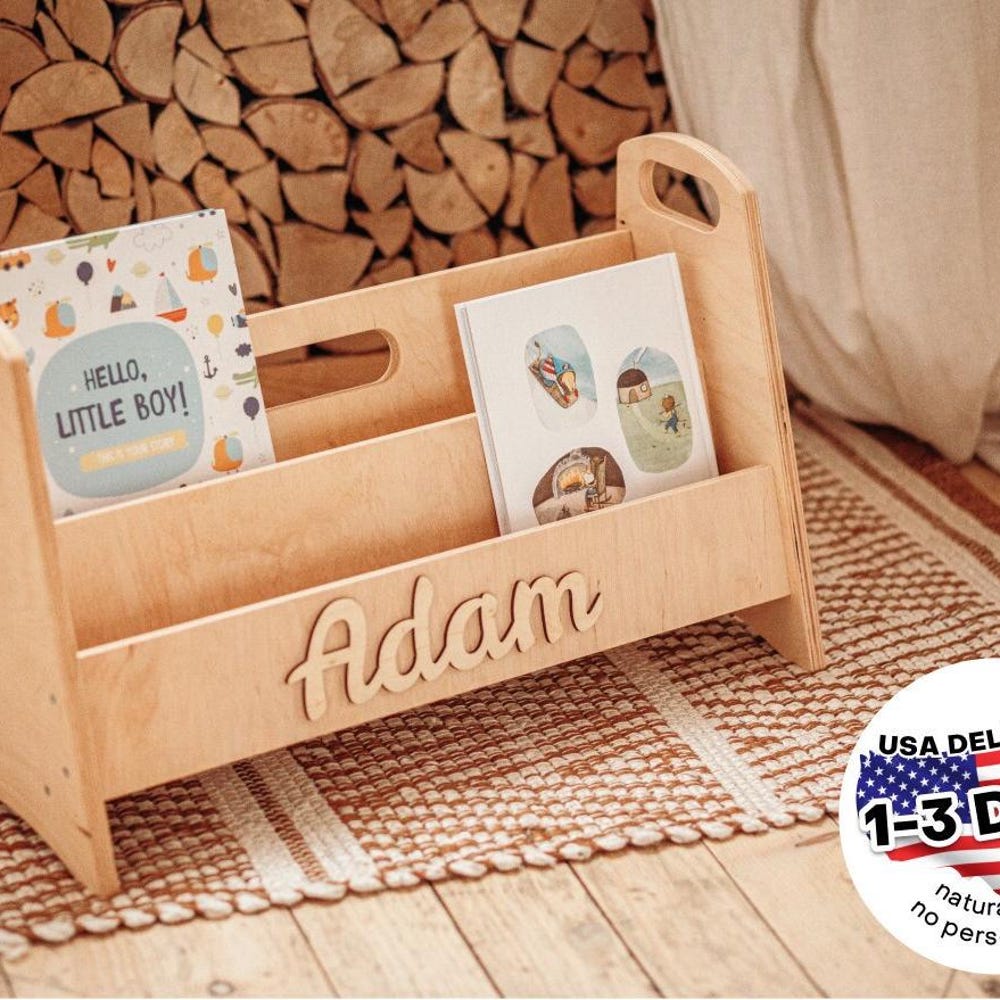 Wooden Montessori Bookshelf for Kids, Playroom Storage Bookcase, Nursery Furniture for Toddlers