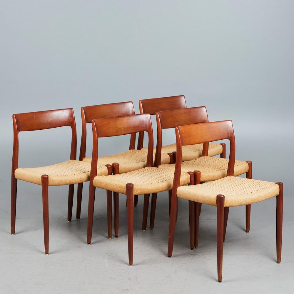 1 of 6 Niels Otto Møller chair Danish Teak Chairs, Model 77, 60s, Midcentury furniture, designer Dining Chair, Danish Style. scandi japandi