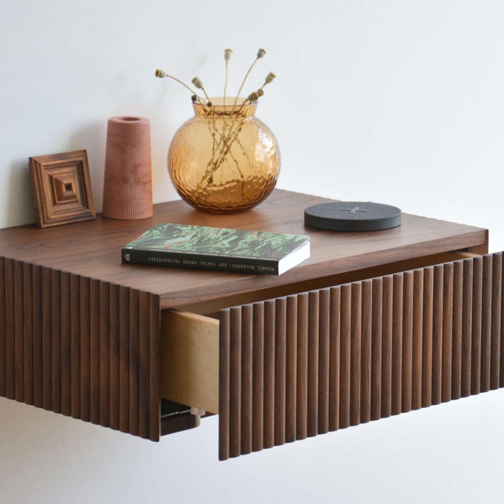 ALL-AROUND FLUTED floating nightstand - walnut