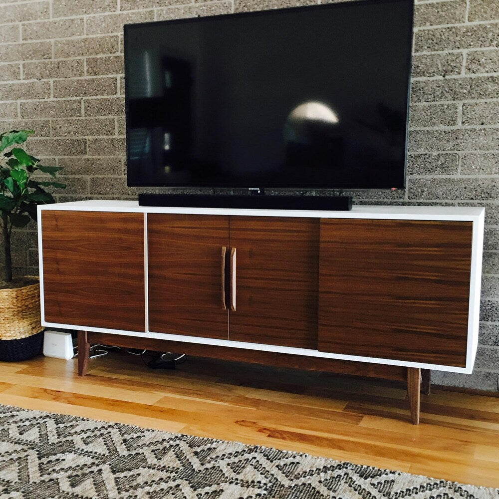 72" Bespoke Media Console - 4 Door - White & Mahogany