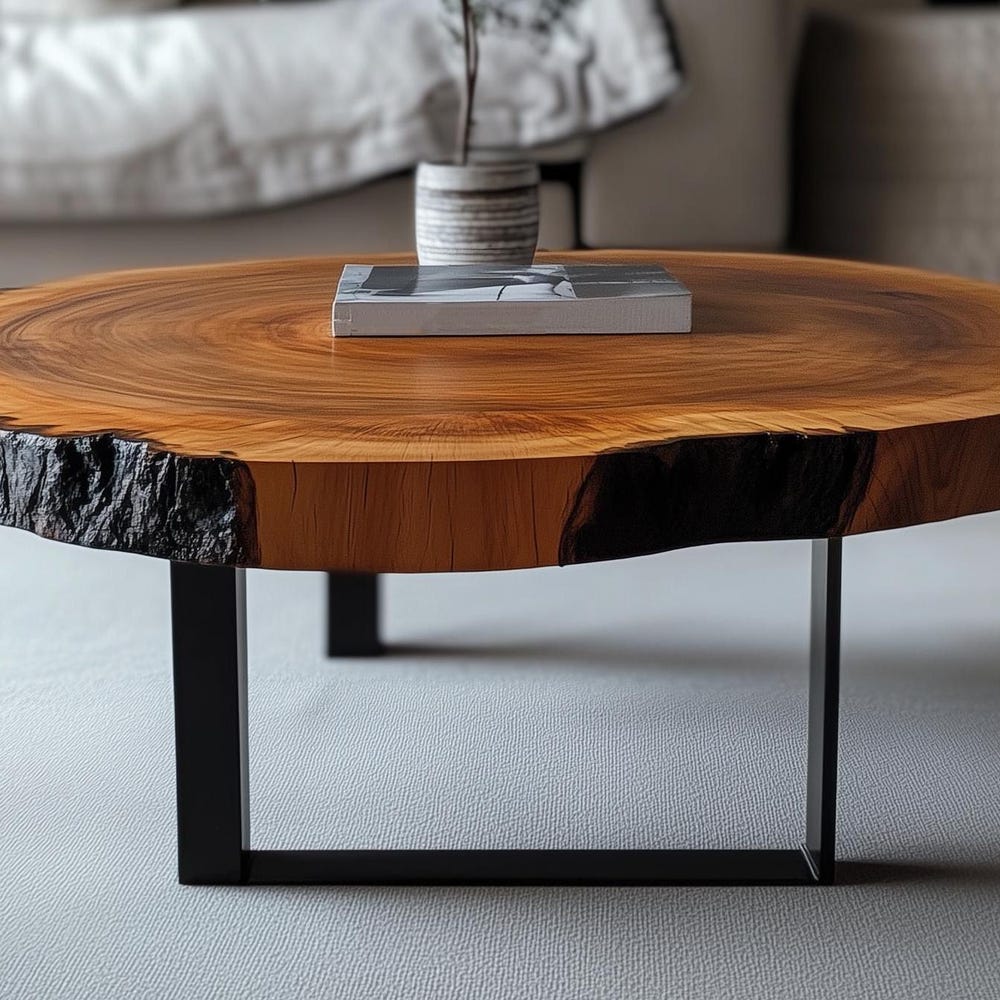 Round Live Edge Coffee Table, Rustic Coffee Table, Cypress Live Edge Coffee Table, Small Coffee Table, Metal Base Coffee Table