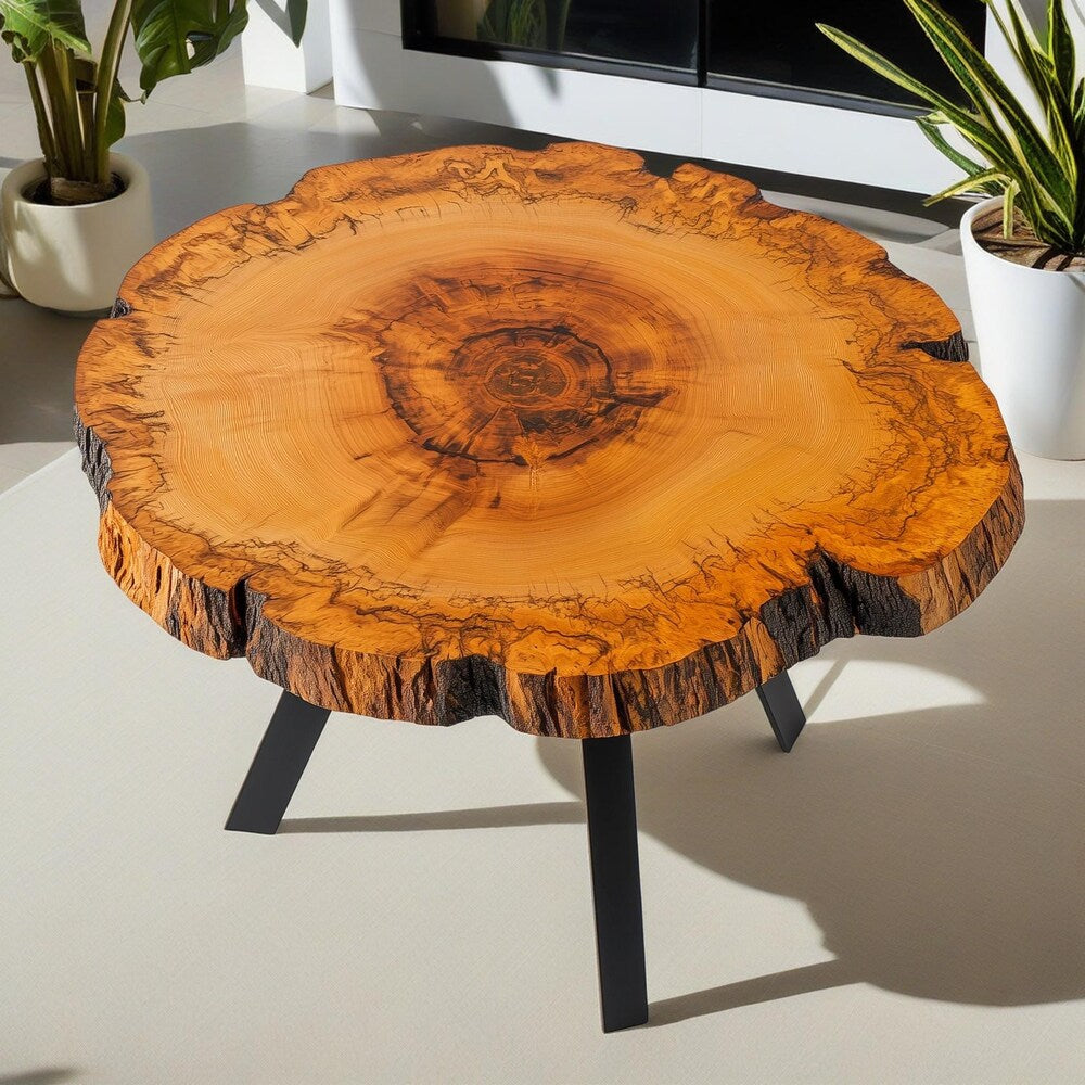 Round Live Edge Coffee Table, Wooden Coffee Table, Cypress Coffee Table, Unique Coffee Table