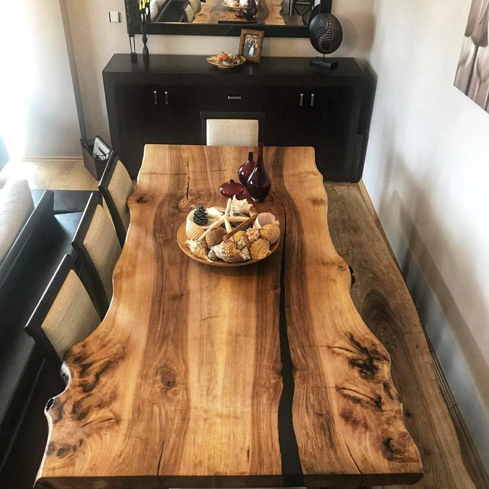 Walnut dine table, live edge dining table, handmade furniture desk, solid wood kitchen table
