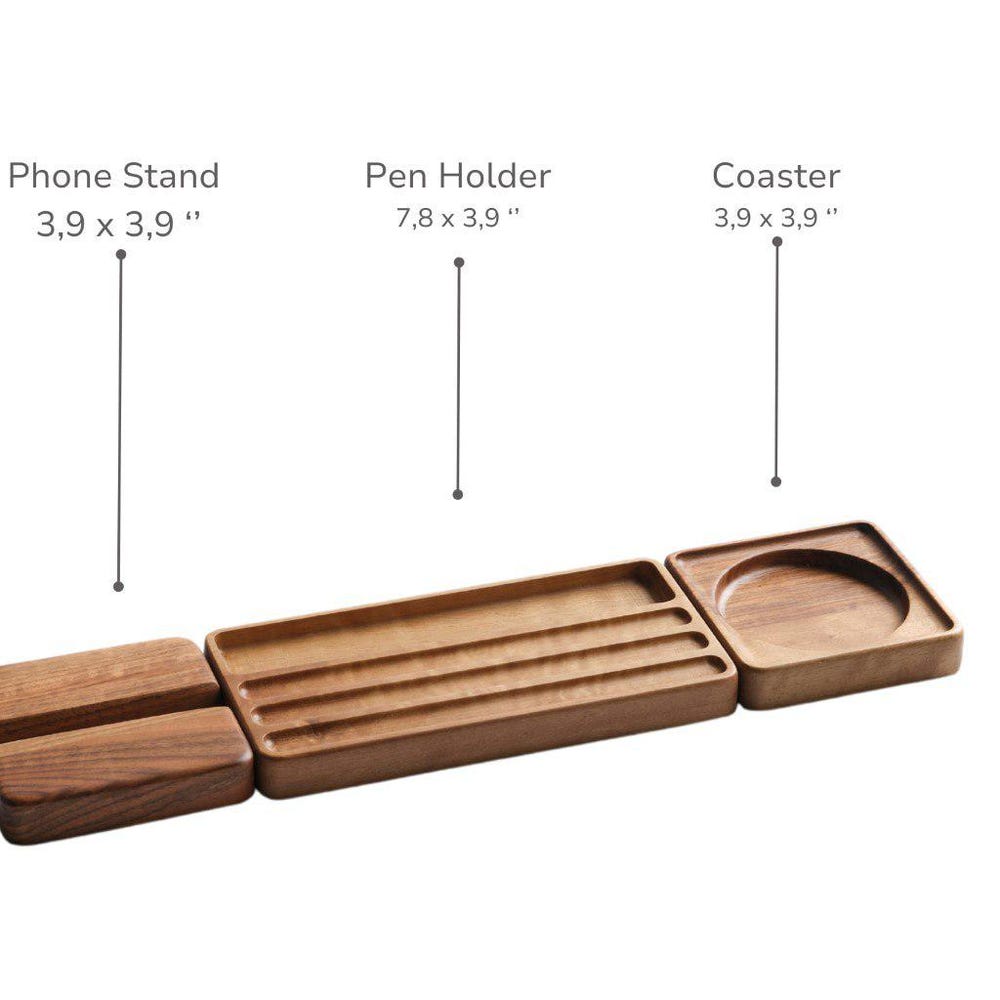 Wood Desk Organizer Set, Phone Stand, Customizable & Personalized Organizers