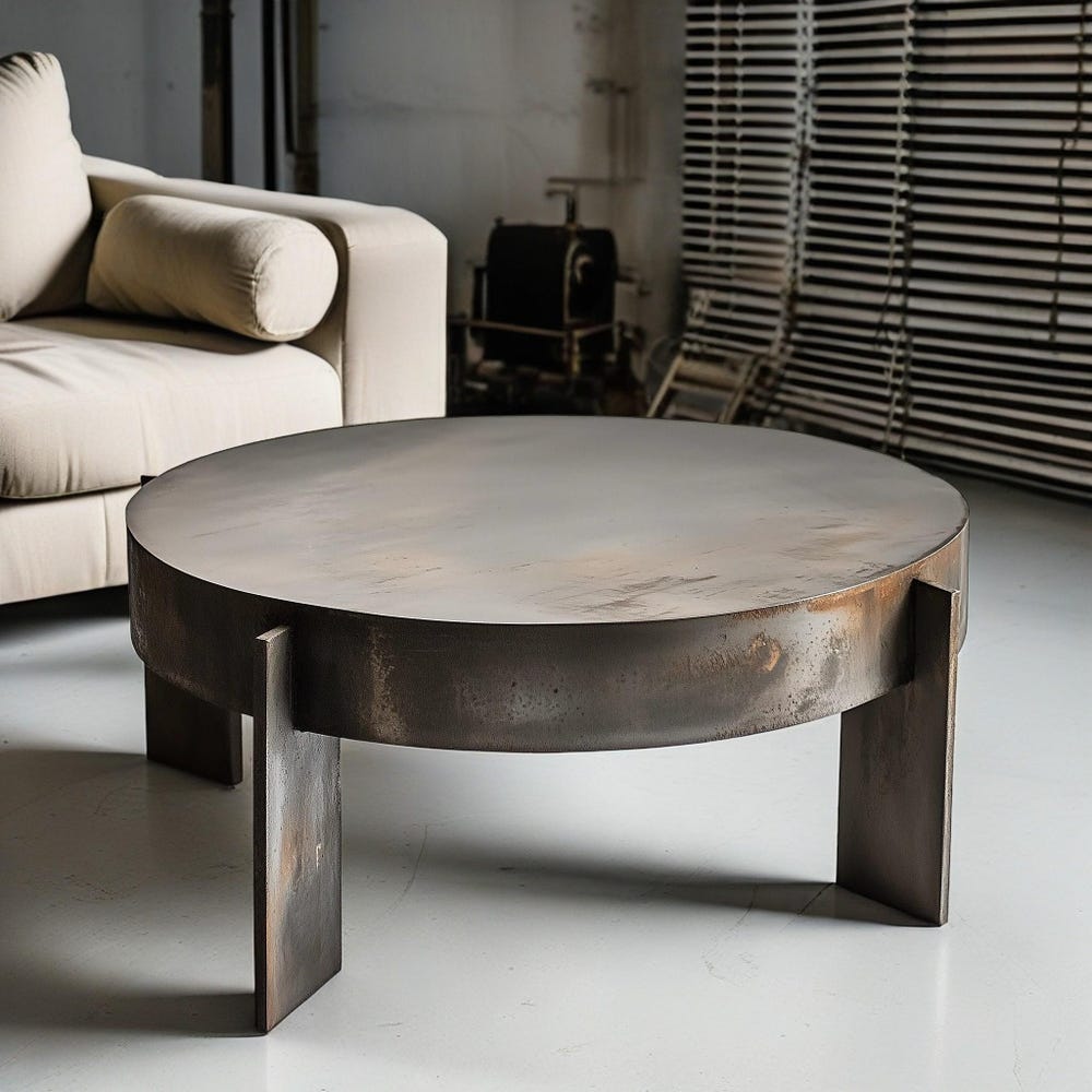 Drum Coffee Table, Distressed Metal Coffee Table, Low Coffee Table, Metal Coffee Table
