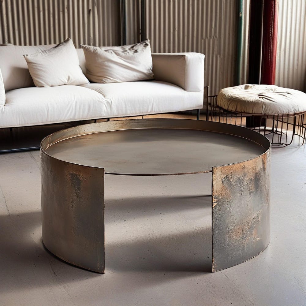 Drum Coffee Table, Metal Drum Table, Low Coffee Table, Modern Coffee Table, Metal Coffee Table