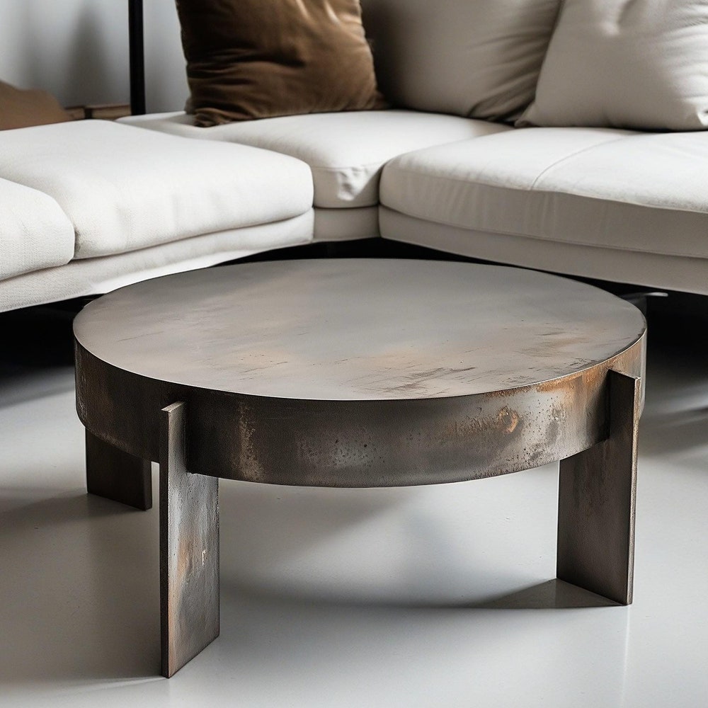 Drum Coffee Table, Distressed Metal Coffee Table, Low Coffee Table, Metal Coffee Table