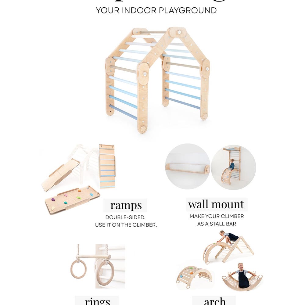 BLUE CLIMBER, with blue ramp, transformable triangle, happymoon, Montessori ramp, toddler triangle, climbing triangle