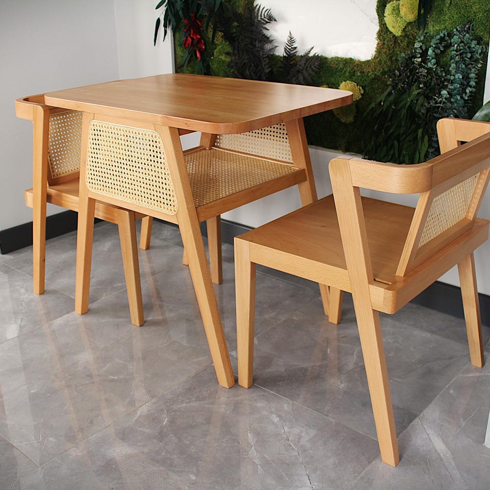 3-piece table and chair set. Perfect for limited spaces with its wicker and interlocking structure.