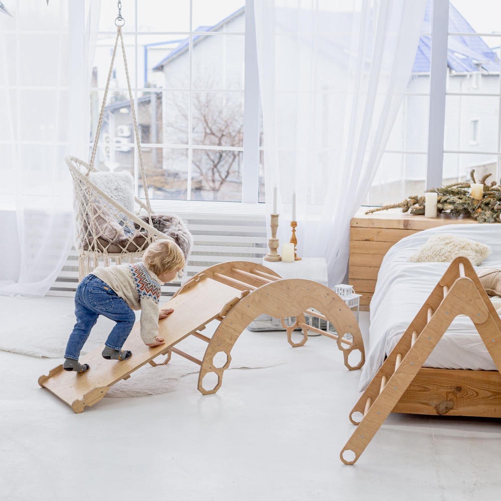 Toddler Climber Set - Foldable Triangle Arch Ramp - Montessori Furniture, First Christmas Gift, 1st birthday idea, Indoor gym for kids