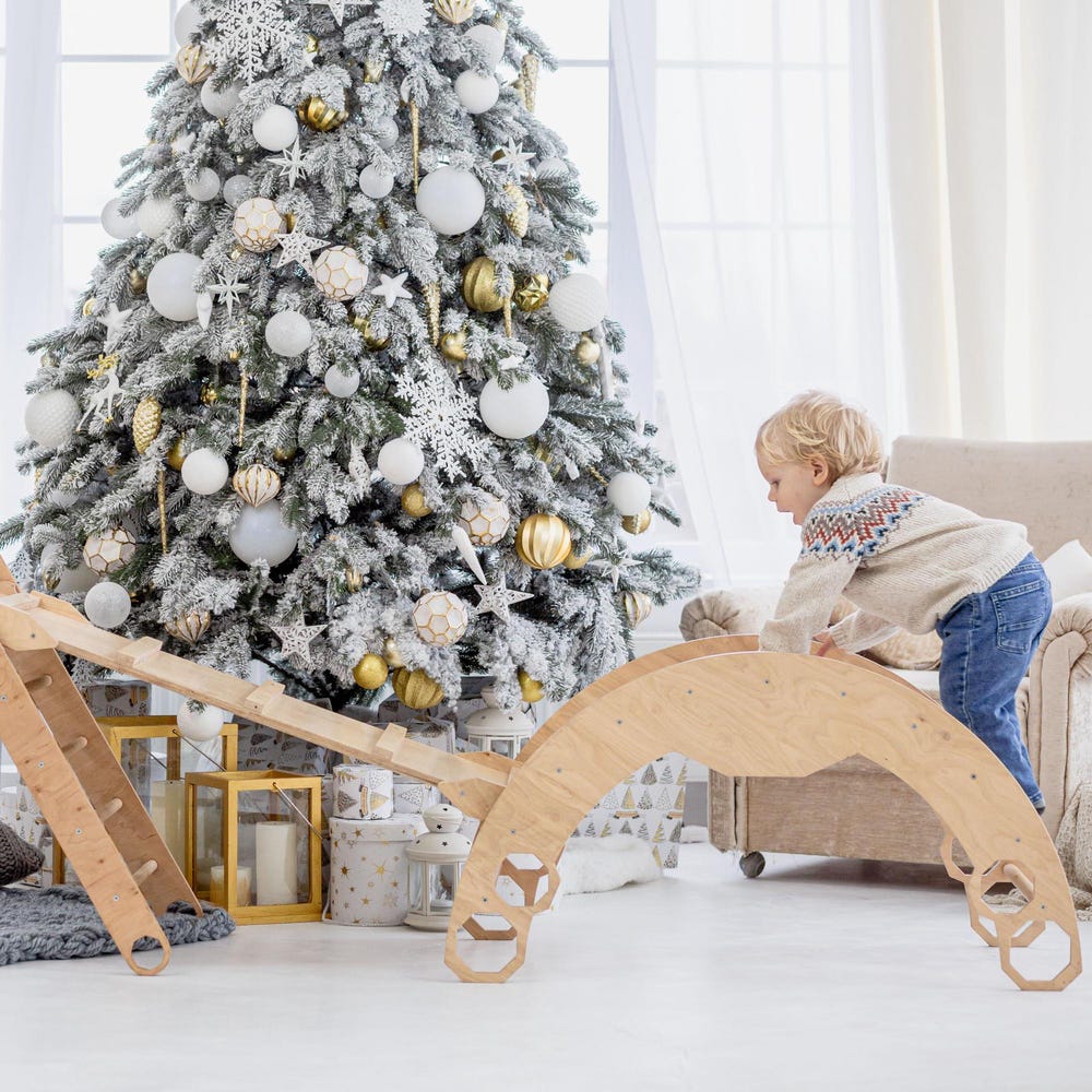 Toddler Climber Set - Foldable Triangle Arch Ramp - Montessori Furniture, First Christmas Gift, 1st birthday idea, Indoor gym for kids