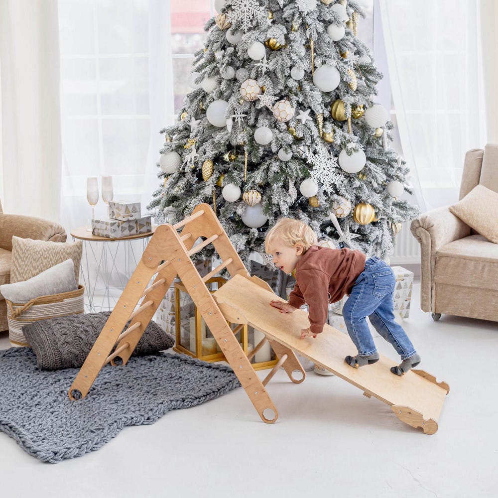Toddler Climber Set - Foldable Triangle Arch Ramp - Montessori Furniture, First Christmas Gift, 1st birthday idea, Indoor gym for kids