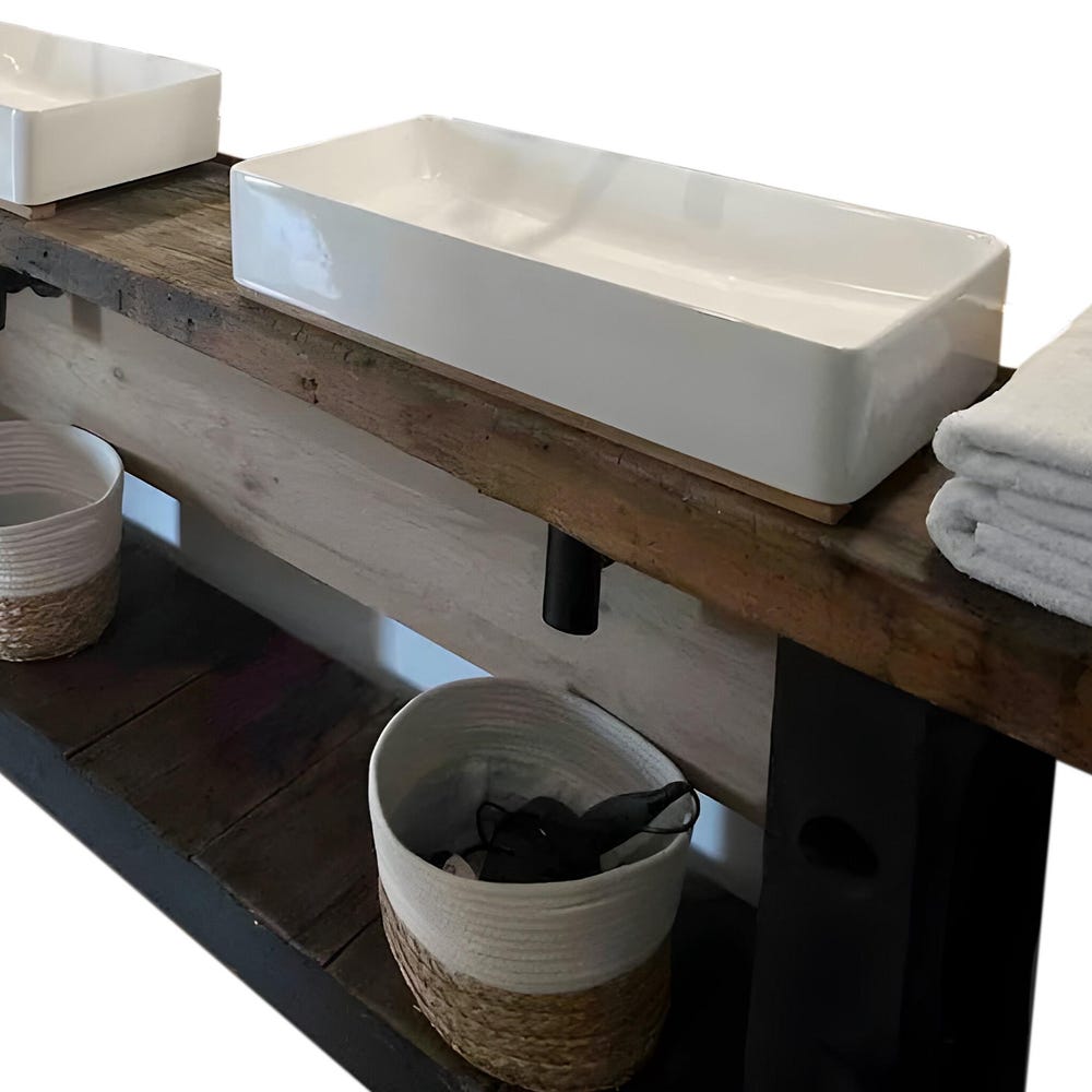 Custom Handmade Rustic Wooden Bathroom Vanity - Farmhouse Style Sink Shelf with Live Edge Reclaimed Handcrafted cabinet Wood Country Style