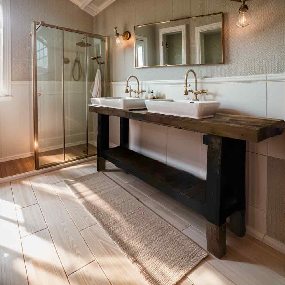 Custom Handmade Rustic Wooden Bathroom Vanity - Farmhouse Style Sink Shelf with Live Edge Reclaimed Handcrafted cabinet Wood Country Style