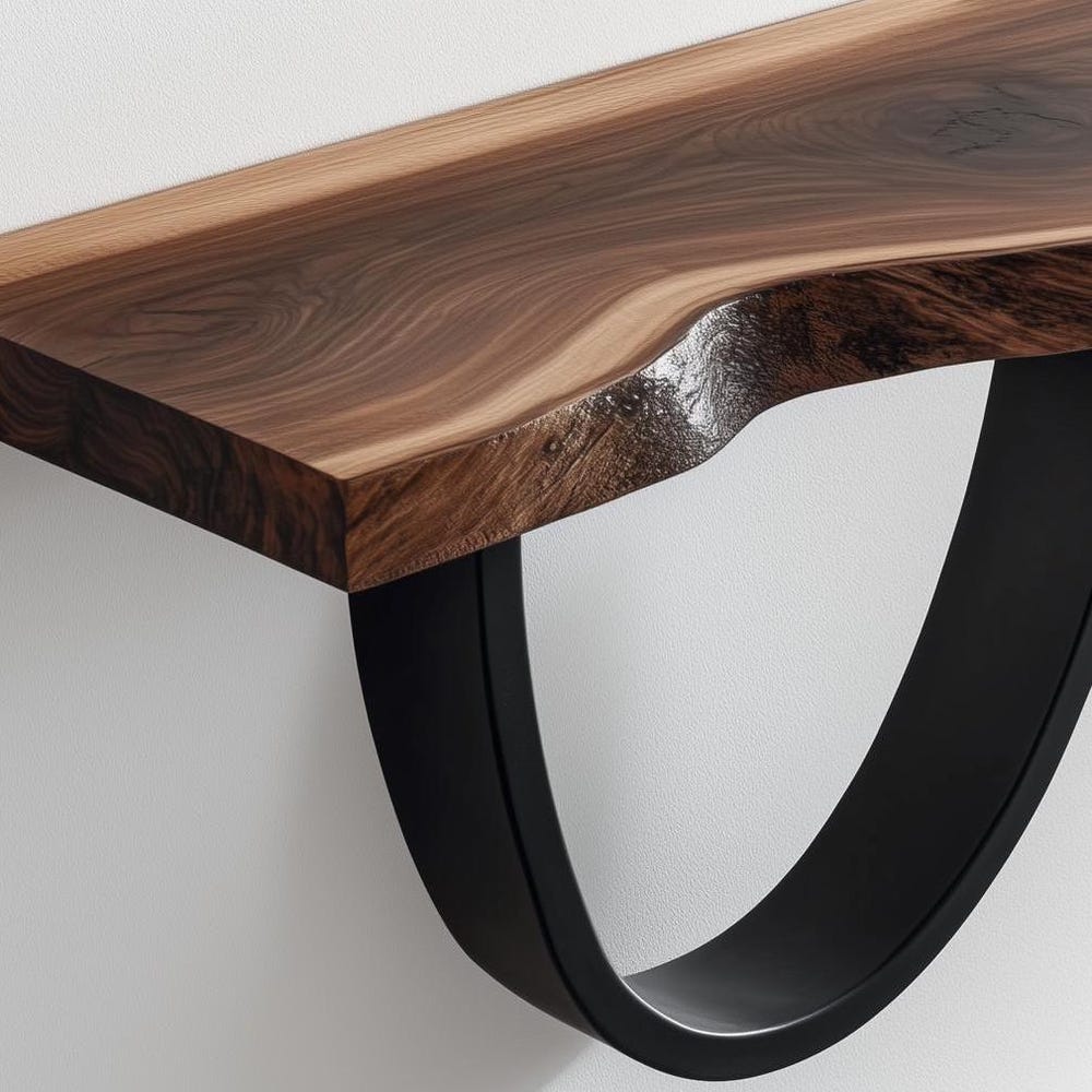 Walnut Wood Shelf, Live Edge Shelf, Wall Mount Wood Shelf, Wooden Shelf, Wall Shelf, Metal Support Wall Shelf, Unique Home Decor