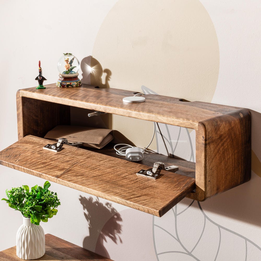 Walnut Cord Box, Storage Shelf and Cord Organizer, Wooden Cord Box for Wall, Floating Cable Box Shelf, Cable Management, Wood Cable Hider