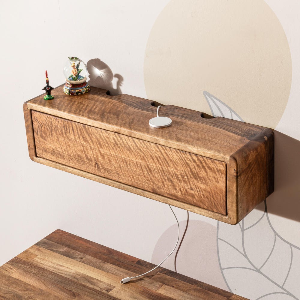 Walnut Cord Box, Storage Shelf and Cord Organizer, Wooden Cord Box for Wall, Floating Cable Box Shelf, Cable Management, Wood Cable Hider