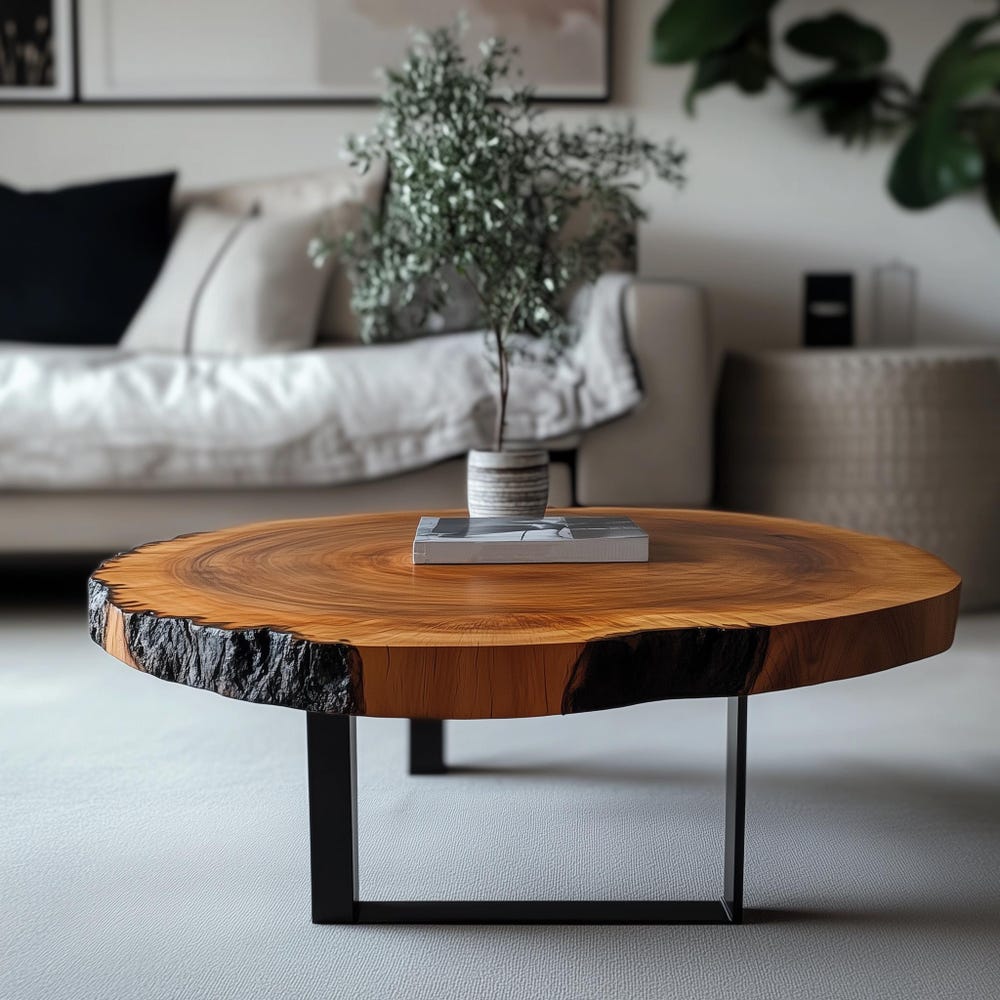 Round Live Edge Coffee Table, Rustic Coffee Table, Cypress Live Edge Coffee Table, Small Coffee Table, Metal Base Coffee Table